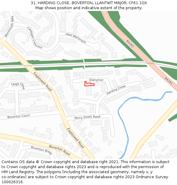 31, HARDING CLOSE, BOVERTON, LLANTWIT MAJOR, CF61 1GX: Location map and indicative extent of plot