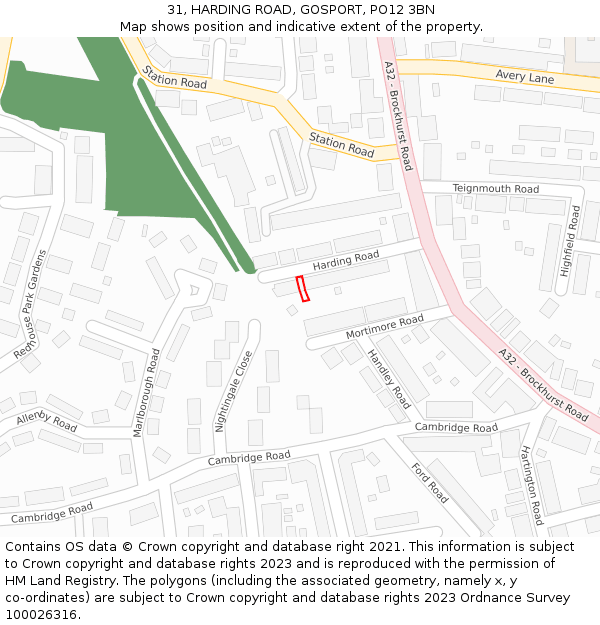 31, HARDING ROAD, GOSPORT, PO12 3BN: Location map and indicative extent of plot