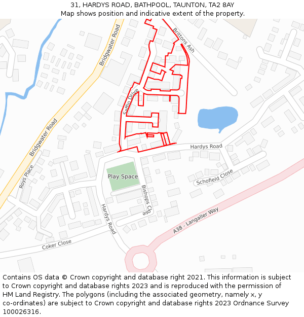 31, HARDYS ROAD, BATHPOOL, TAUNTON, TA2 8AY: Location map and indicative extent of plot