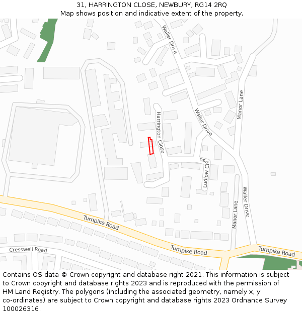 31, HARRINGTON CLOSE, NEWBURY, RG14 2RQ: Location map and indicative extent of plot