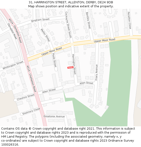 31, HARRINGTON STREET, ALLENTON, DERBY, DE24 9DB: Location map and indicative extent of plot