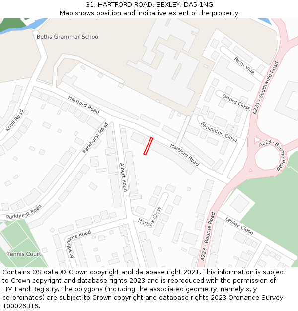 31, HARTFORD ROAD, BEXLEY, DA5 1NG: Location map and indicative extent of plot