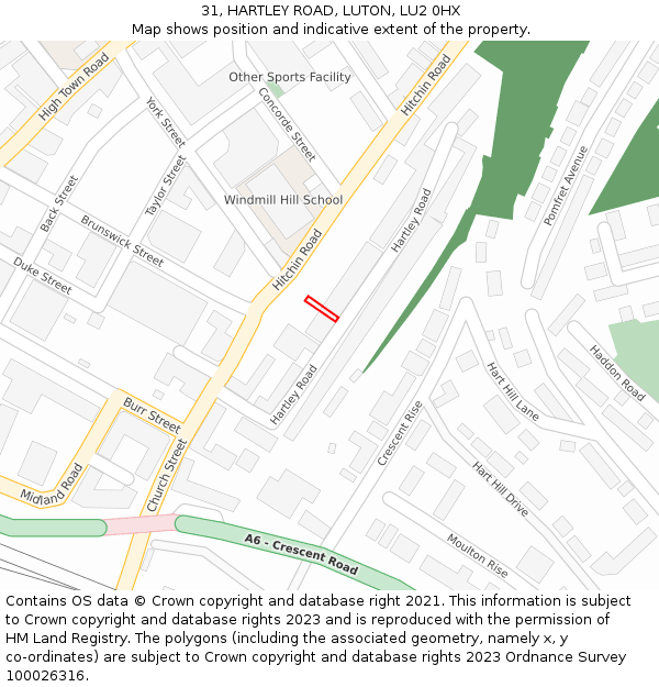 31, HARTLEY ROAD, LUTON, LU2 0HX: Location map and indicative extent of plot