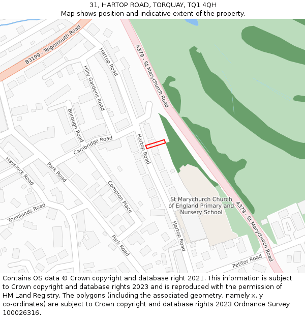 31, HARTOP ROAD, TORQUAY, TQ1 4QH: Location map and indicative extent of plot