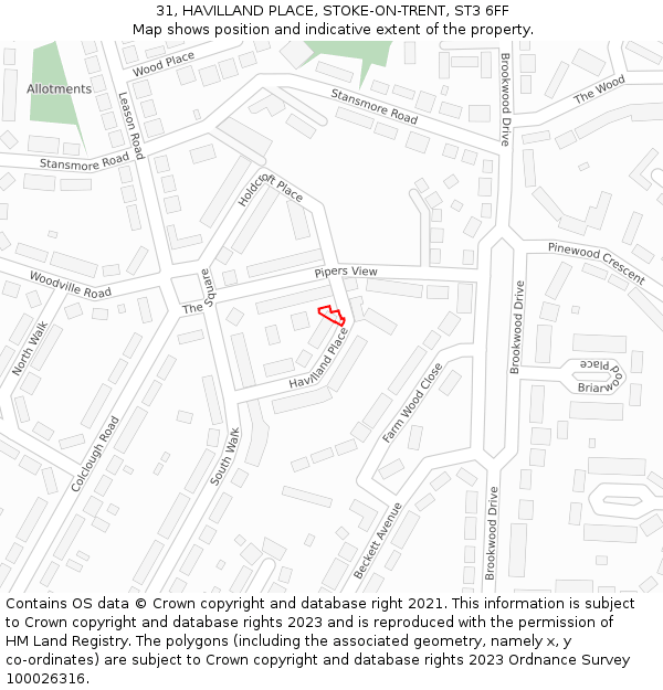 31, HAVILLAND PLACE, STOKE-ON-TRENT, ST3 6FF: Location map and indicative extent of plot