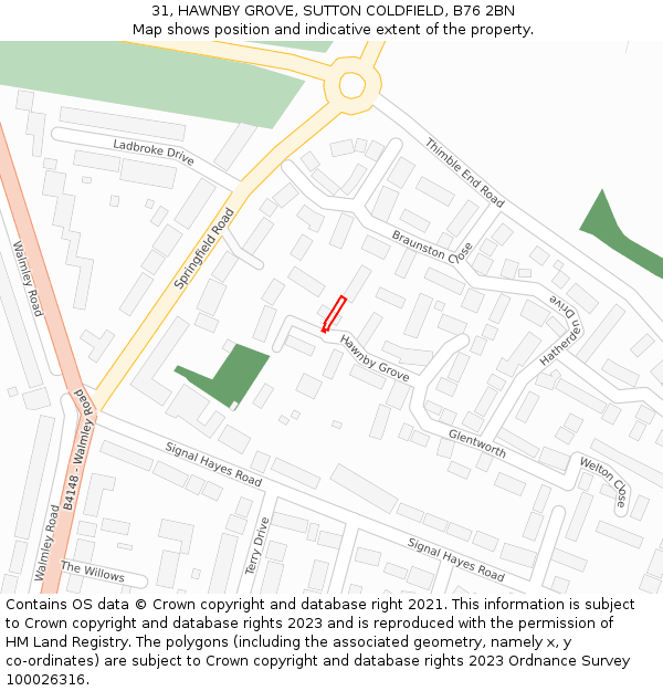 31, HAWNBY GROVE, SUTTON COLDFIELD, B76 2BN: Location map and indicative extent of plot