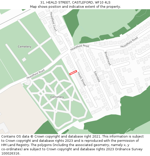 31, HEALD STREET, CASTLEFORD, WF10 4LS: Location map and indicative extent of plot