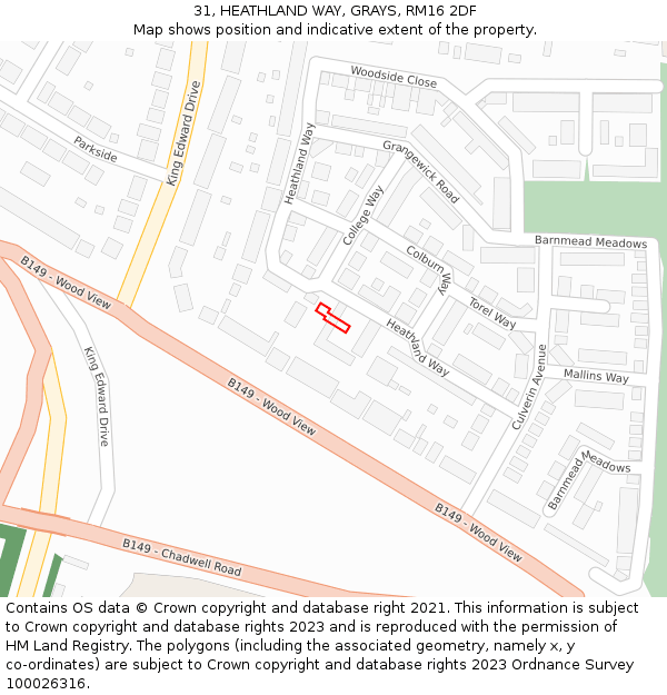 31, HEATHLAND WAY, GRAYS, RM16 2DF: Location map and indicative extent of plot