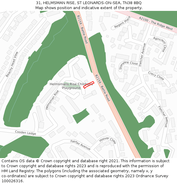 31, HELMSMAN RISE, ST LEONARDS-ON-SEA, TN38 8BQ: Location map and indicative extent of plot
