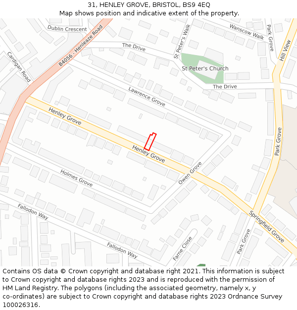 31, HENLEY GROVE, BRISTOL, BS9 4EQ: Location map and indicative extent of plot