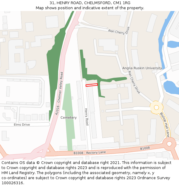 31, HENRY ROAD, CHELMSFORD, CM1 1RG: Location map and indicative extent of plot