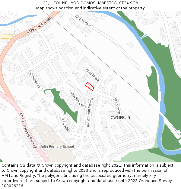 31, HEOL NEUADD DOMOS, MAESTEG, CF34 9GA: Location map and indicative extent of plot