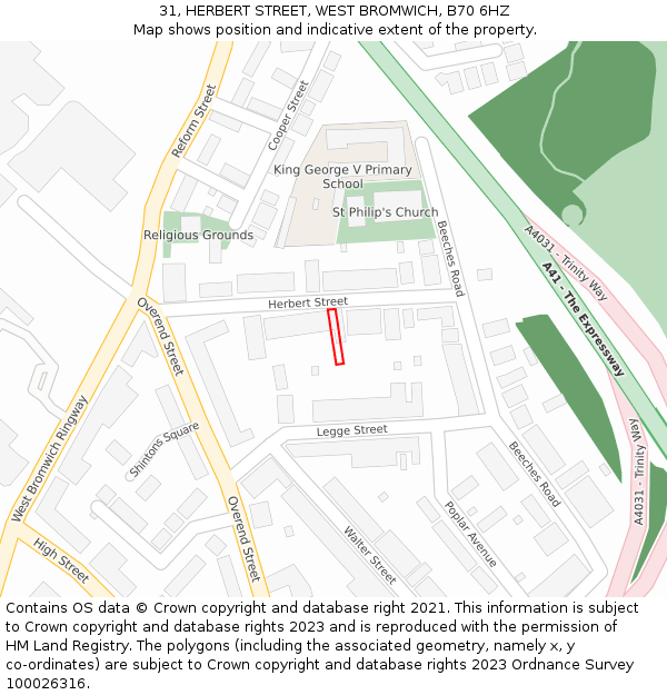 31, HERBERT STREET, WEST BROMWICH, B70 6HZ: Location map and indicative extent of plot