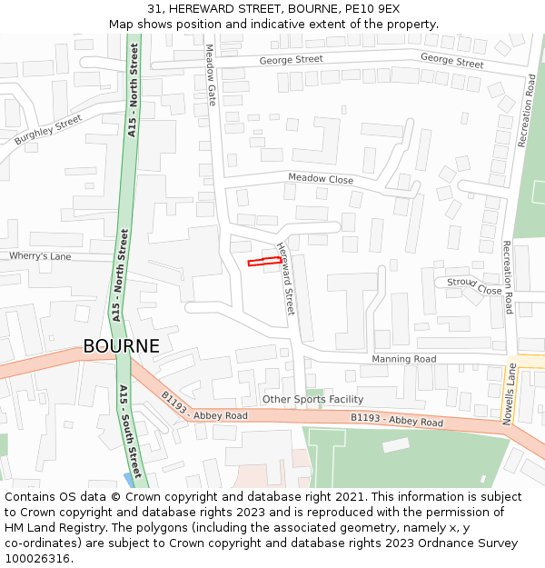 31, HEREWARD STREET, BOURNE, PE10 9EX: Location map and indicative extent of plot