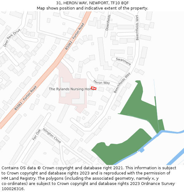 31, HERON WAY, NEWPORT, TF10 8QF: Location map and indicative extent of plot