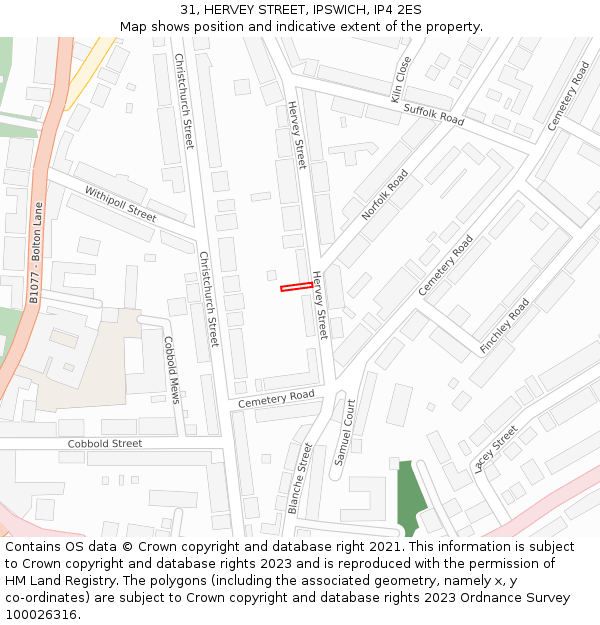31, HERVEY STREET, IPSWICH, IP4 2ES: Location map and indicative extent of plot