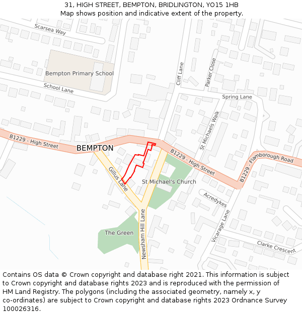 31, HIGH STREET, BEMPTON, BRIDLINGTON, YO15 1HB: Location map and indicative extent of plot