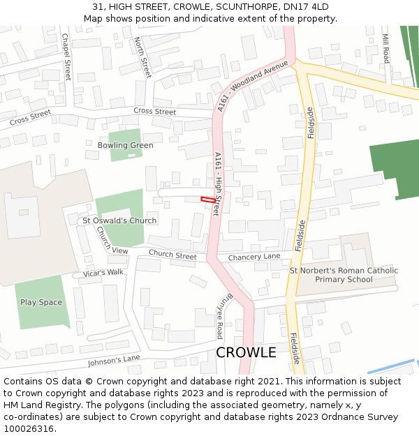 31, HIGH STREET, CROWLE, SCUNTHORPE, DN17 4LD: Location map and indicative extent of plot