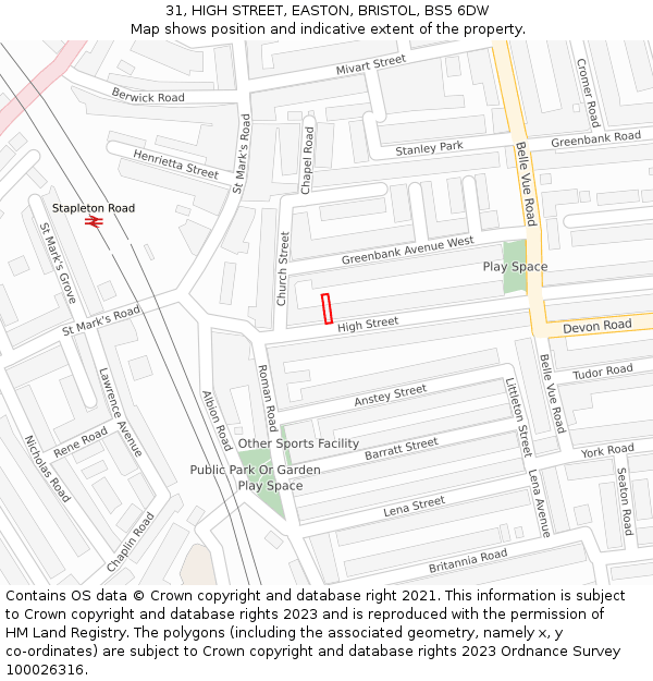 31, HIGH STREET, EASTON, BRISTOL, BS5 6DW: Location map and indicative extent of plot
