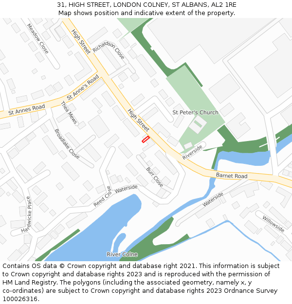 31, HIGH STREET, LONDON COLNEY, ST ALBANS, AL2 1RE: Location map and indicative extent of plot