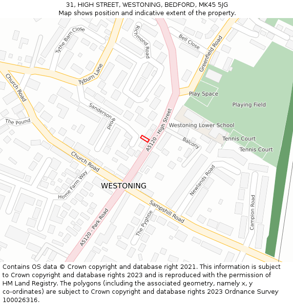 31, HIGH STREET, WESTONING, BEDFORD, MK45 5JG: Location map and indicative extent of plot