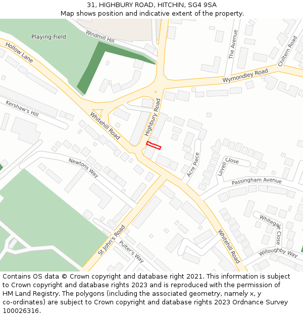 31, HIGHBURY ROAD, HITCHIN, SG4 9SA: Location map and indicative extent of plot