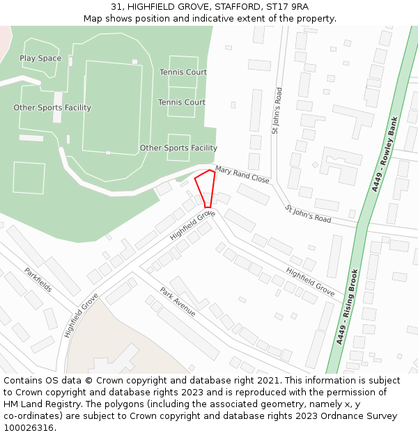 31, HIGHFIELD GROVE, STAFFORD, ST17 9RA: Location map and indicative extent of plot
