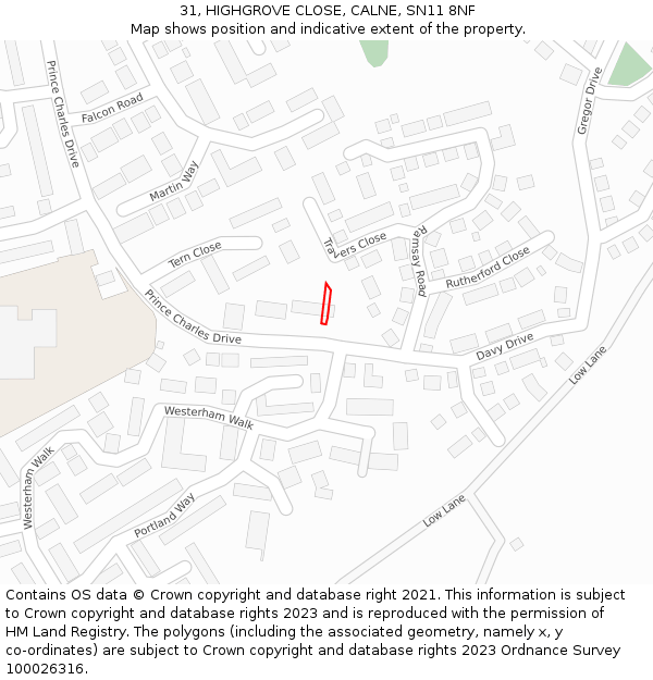 31, HIGHGROVE CLOSE, CALNE, SN11 8NF: Location map and indicative extent of plot