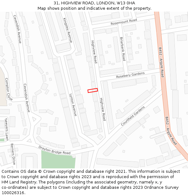 31, HIGHVIEW ROAD, LONDON, W13 0HA: Location map and indicative extent of plot