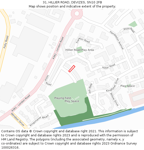 31, HILLIER ROAD, DEVIZES, SN10 2FB: Location map and indicative extent of plot