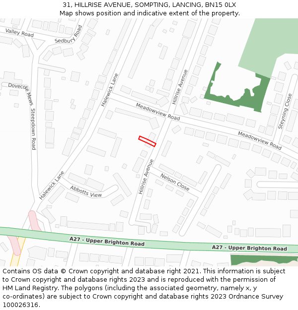 31, HILLRISE AVENUE, SOMPTING, LANCING, BN15 0LX: Location map and indicative extent of plot