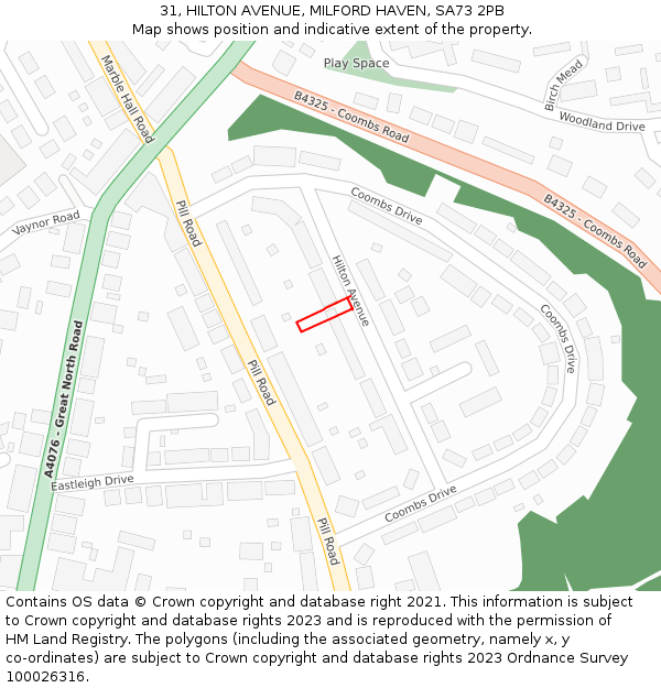 31, HILTON AVENUE, MILFORD HAVEN, SA73 2PB: Location map and indicative extent of plot