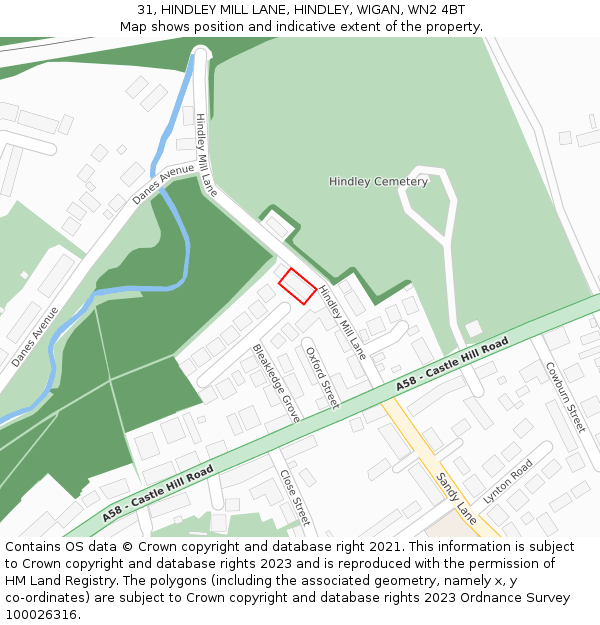 31, HINDLEY MILL LANE, HINDLEY, WIGAN, WN2 4BT: Location map and indicative extent of plot