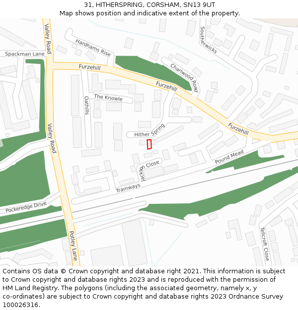 31, HITHERSPRING, CORSHAM, SN13 9UT: Location map and indicative extent of plot