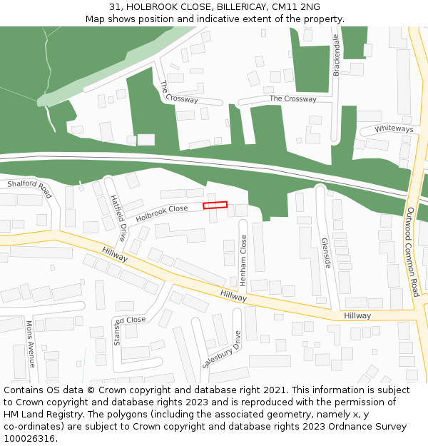 31, HOLBROOK CLOSE, BILLERICAY, CM11 2NG: Location map and indicative extent of plot