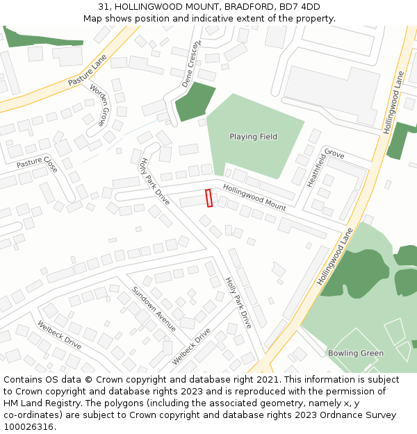 31, HOLLINGWOOD MOUNT, BRADFORD, BD7 4DD: Location map and indicative extent of plot