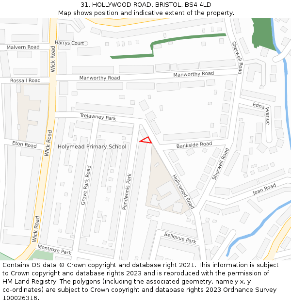 31, HOLLYWOOD ROAD, BRISTOL, BS4 4LD: Location map and indicative extent of plot
