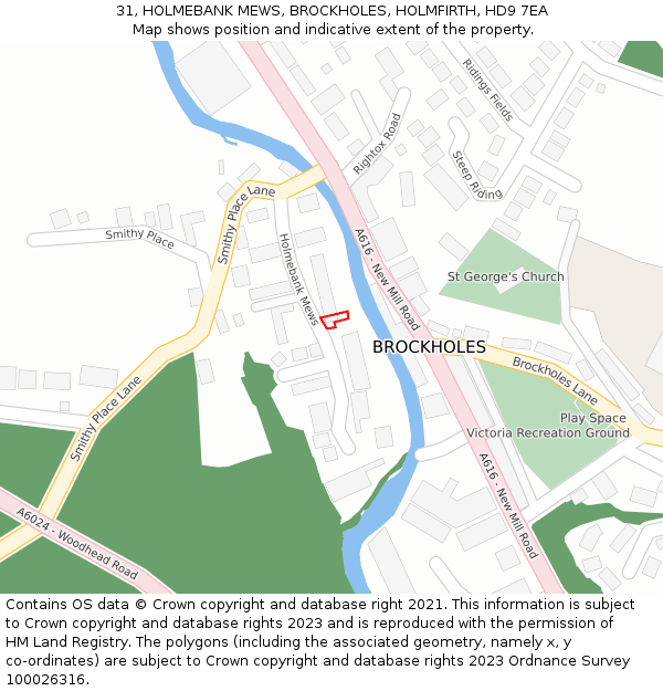 31, HOLMEBANK MEWS, BROCKHOLES, HOLMFIRTH, HD9 7EA: Location map and indicative extent of plot