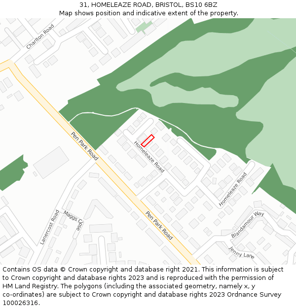 31, HOMELEAZE ROAD, BRISTOL, BS10 6BZ: Location map and indicative extent of plot