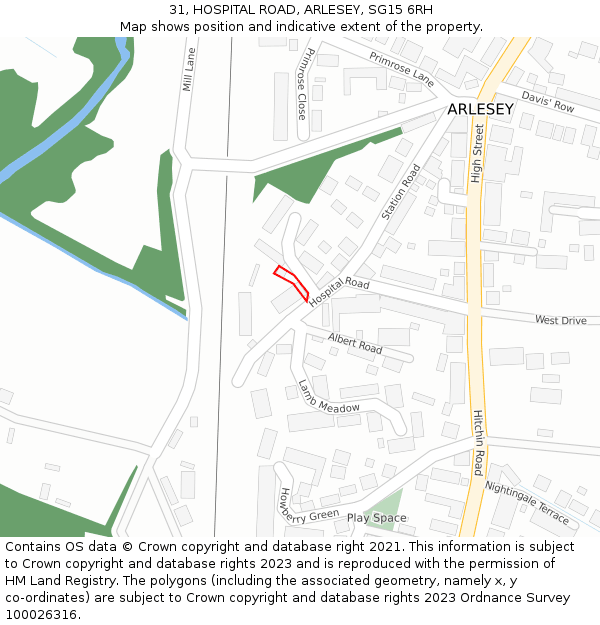 31, HOSPITAL ROAD, ARLESEY, SG15 6RH: Location map and indicative extent of plot