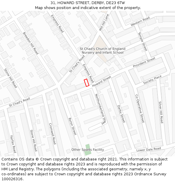 31, HOWARD STREET, DERBY, DE23 6TW: Location map and indicative extent of plot