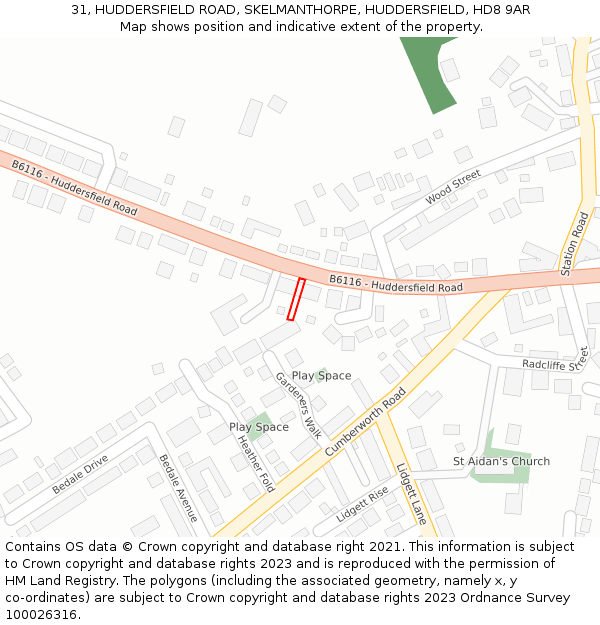 31, HUDDERSFIELD ROAD, SKELMANTHORPE, HUDDERSFIELD, HD8 9AR: Location map and indicative extent of plot