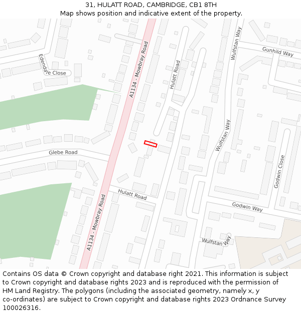 31, HULATT ROAD, CAMBRIDGE, CB1 8TH: Location map and indicative extent of plot