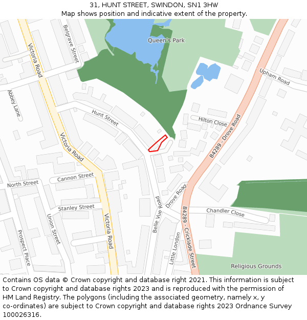 31, HUNT STREET, SWINDON, SN1 3HW: Location map and indicative extent of plot