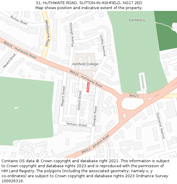 31, HUTHWAITE ROAD, SUTTON-IN-ASHFIELD, NG17 2ED: Location map and indicative extent of plot