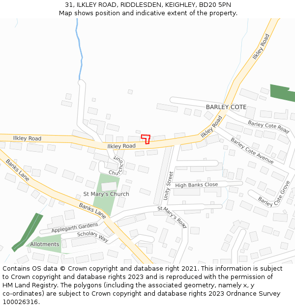 31, ILKLEY ROAD, RIDDLESDEN, KEIGHLEY, BD20 5PN: Location map and indicative extent of plot