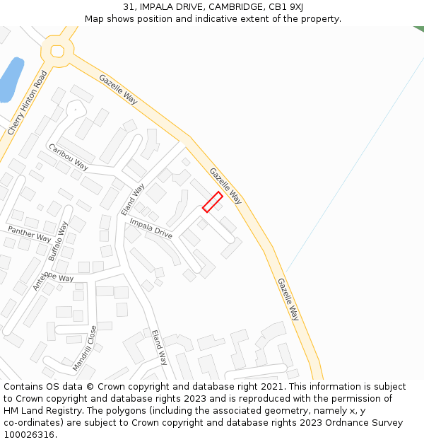 31, IMPALA DRIVE, CAMBRIDGE, CB1 9XJ: Location map and indicative extent of plot