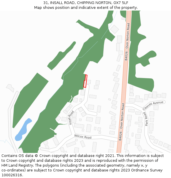 31, INSALL ROAD, CHIPPING NORTON, OX7 5LF: Location map and indicative extent of plot
