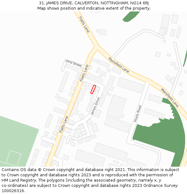 31, JAMES DRIVE, CALVERTON, NOTTINGHAM, NG14 6RJ: Location map and indicative extent of plot