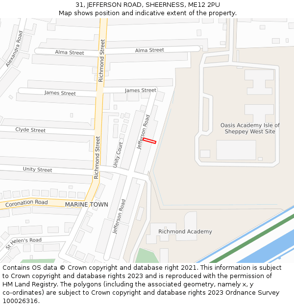31, JEFFERSON ROAD, SHEERNESS, ME12 2PU: Location map and indicative extent of plot